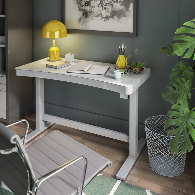 Babin Adjustable Glass Top Metal Base Standing Desk