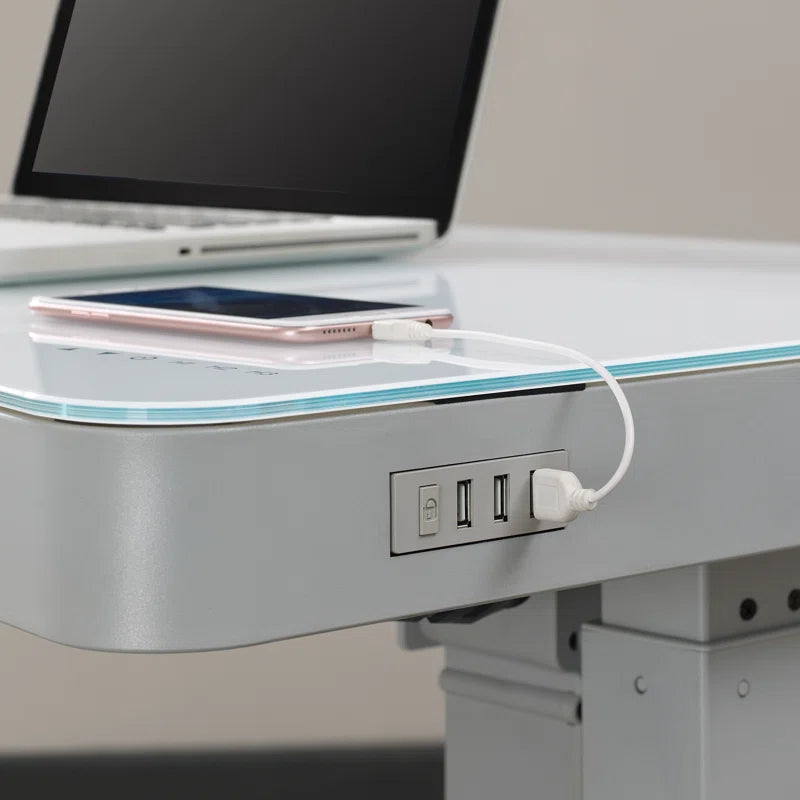 Babin Adjustable Glass Top Metal Base Standing Desk