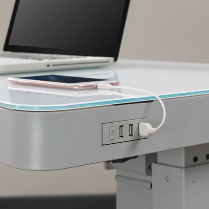 Babin Adjustable Glass Top Metal Base Standing Desk