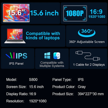 2025 New 15.6 Inch Portable Monitor 1 Cable Support Full Macbook Series and Windows