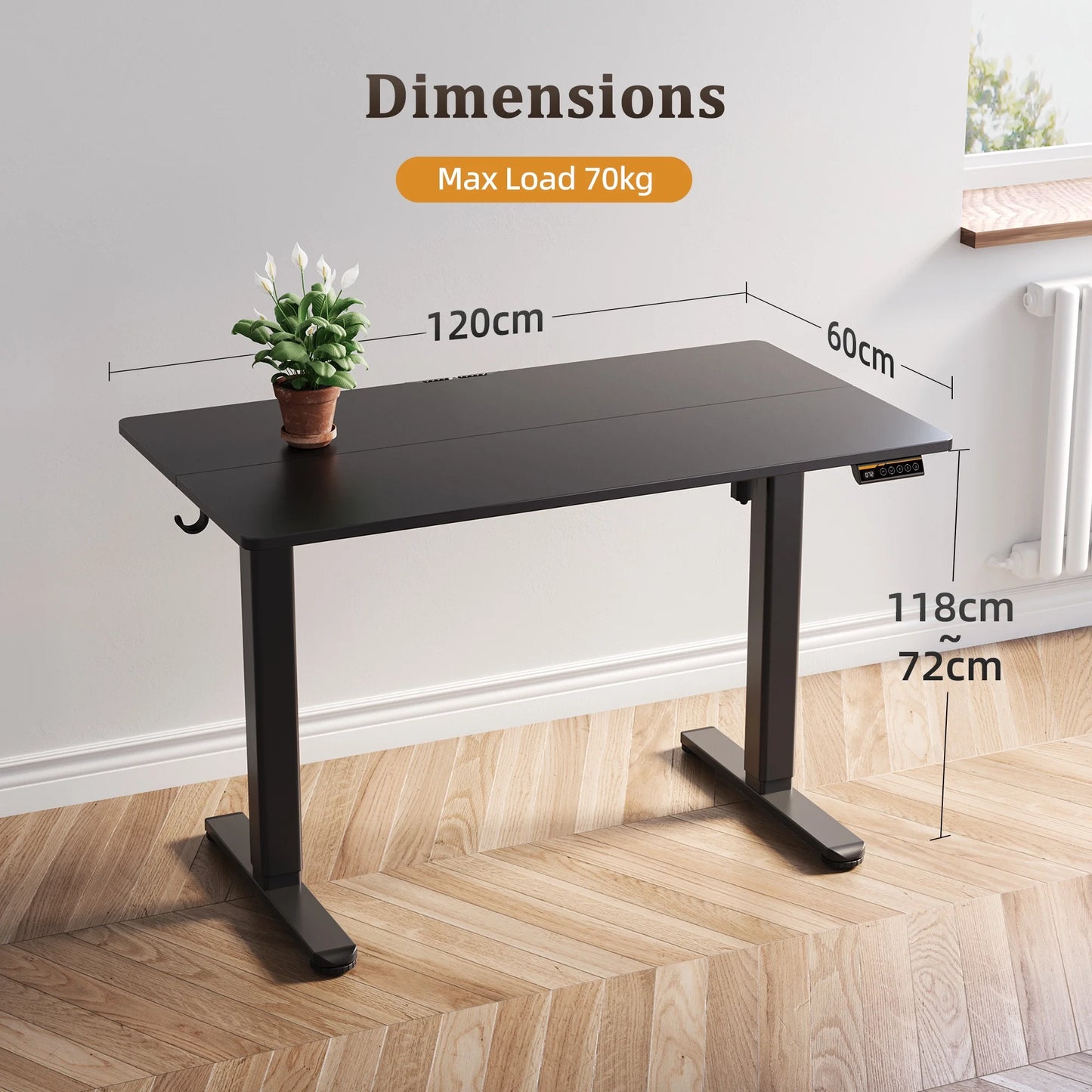 Electric Standing Desk, Adjustable Height Stand up Desk, 48X24 Inches Sit to Stand Home Office Desk with Splice Board, Black Frame/Black Top