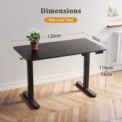 Electric Standing Desk, Adjustable Height Stand up Desk, 48X24 Inches Sit to Stand Home Office Desk with Splice Board, Black Frame/Black Top