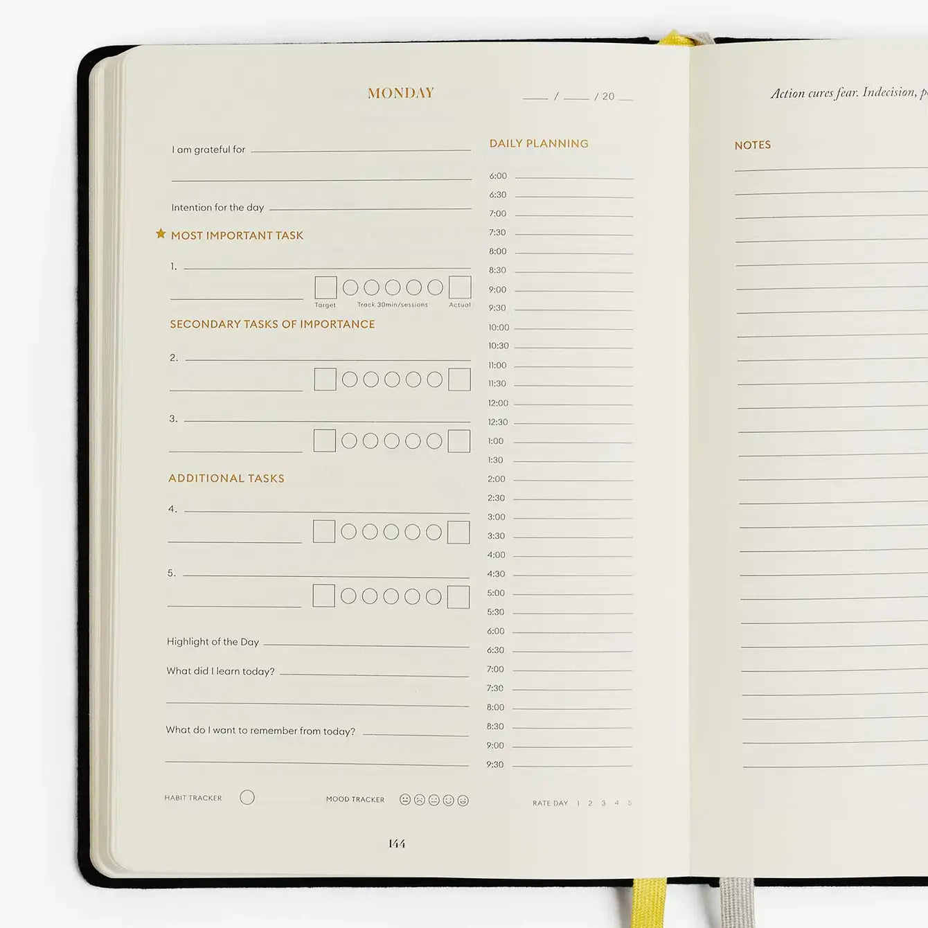 Productivity Planner Black - Time Tracking, Goals, Self-Care