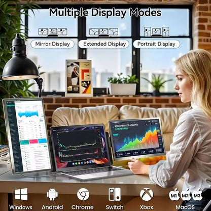 Authenticity Guarantee.15.6" Laptop Screen Extender, 120% Srgb FHD 1080P IPS Triple Portable Laptop Monitor Extender with Hub US